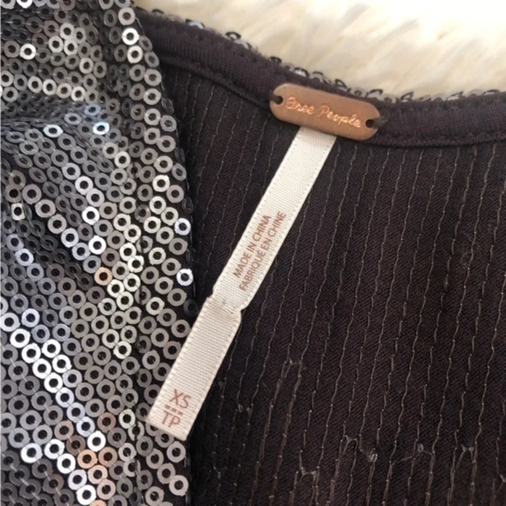 Free People 🖤 Gunmetal Sequined Ombre Backless Oversized Shift Mini Dress, S/XS - Picture 9 of 15